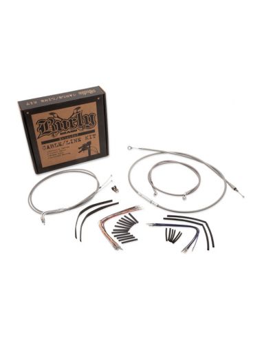 Softail cable kit for 14'' (36cm) high handlebar in stainless steel braid with ABS