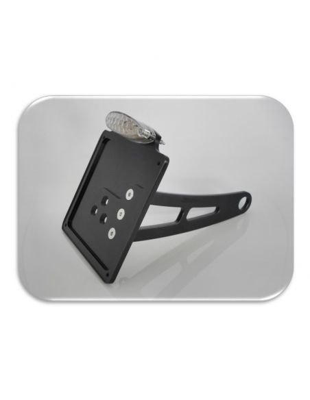 Universal side license plate holder in black anodized aluminium with approved LED light headlight