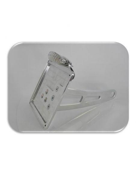 Universal side license plate holder in polished aluminium with approved LED light headlight