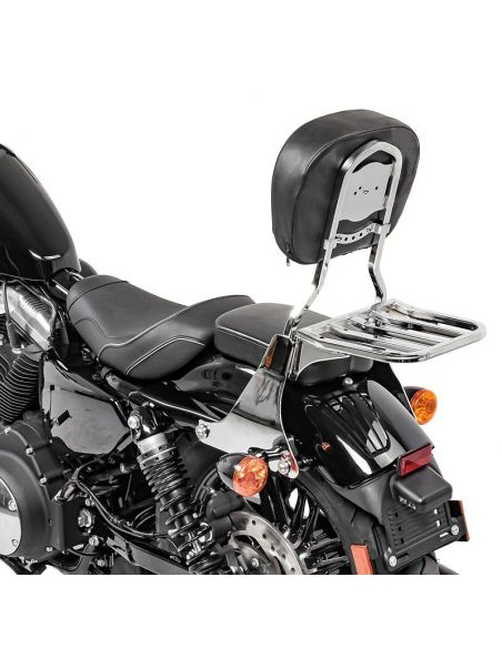 Quick release backrest with chrome luggage rack for Sportster from 2004 to 2020
