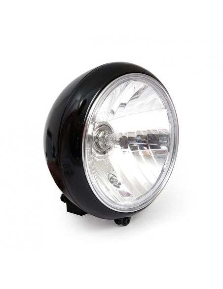Front headlight 7" replica Fat Boy and Heritage smooth black HOMOLOGATED prism lens