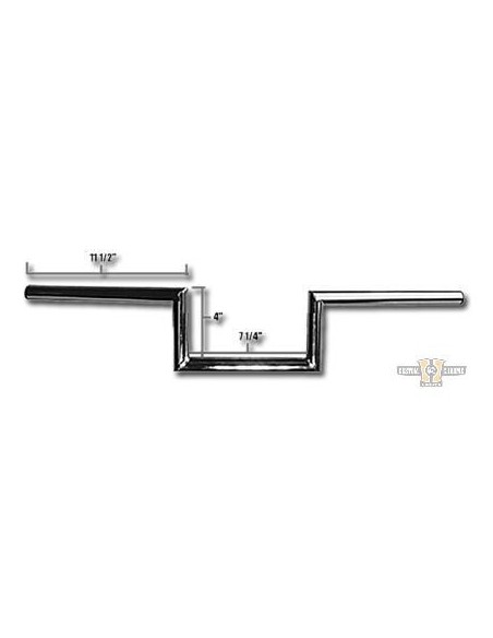 Handlebar Z Bar largo1" high 4" Wide 72cm Chrome, without dimples,