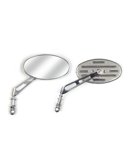 Slotted oval mirror with chromed long stem