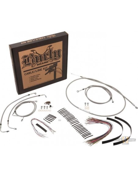 Softail cable kit for 18'' (46cm) high handlebar in stainless steel braid NO ABS
