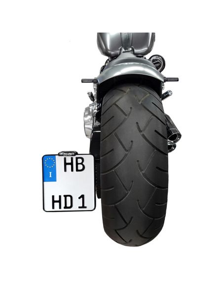 Black side license plate holder with upper license plate light for Softail from 2008 to 2017 APPROVED ECE E11
