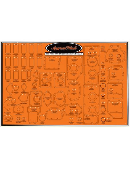 Display panel for transmission gaskets and oil sealsFxr, Dyna, Softail and Touring from 1984 to 2000