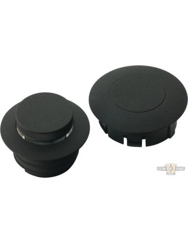 Black POP-UP petrol caps for Dyna and Softail96-17 (right ventilated + left fake)