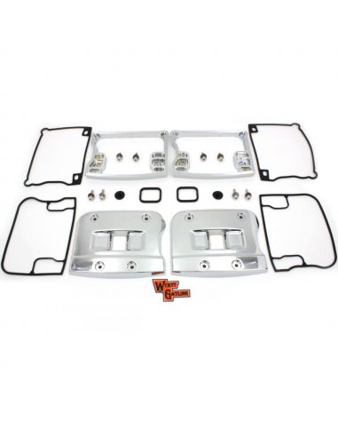 Pair of lids and intermediate inserts chrome rocker box with gaskets for Dyna, Softail and Touring from 1992 to 1999