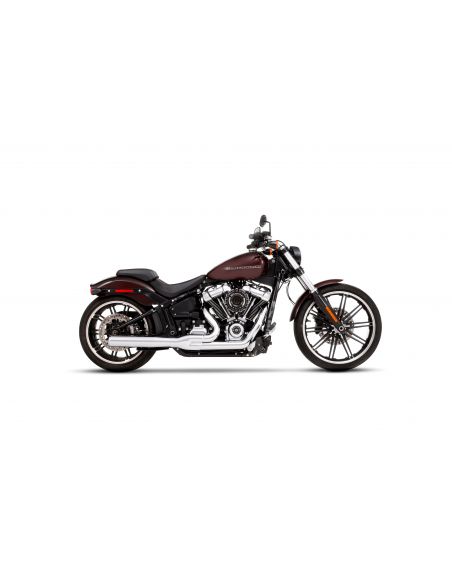 Chromed 2-in-1 Rinehart exhaust with chrome end cap for Softail FLHC/S, FLFB/S, FXBRS and FLSB from 2018 to 2021