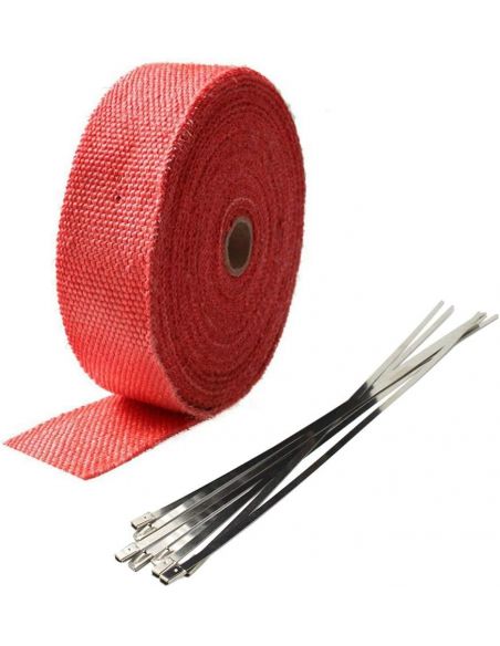 Red bandage for drains 5 cm wide and 10 meters long with 6 stainless steel clamps