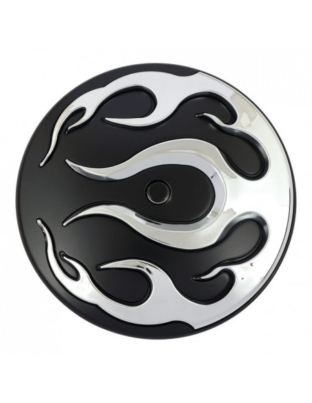 Black air filter cover insert with chrome flames
