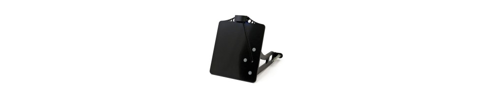Homologated and lateral license plate holders for Harley Davidson Sportster, Dyna, Softail, Touring, Custom